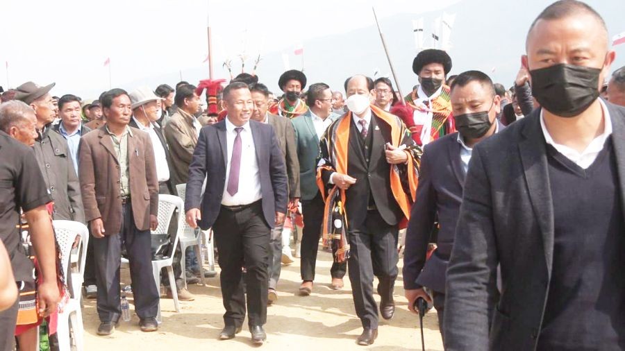 Neiphiu Rio and Kudecho Khamo with others at Chozuba on February 17.